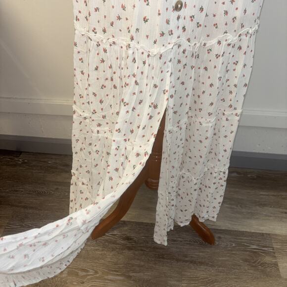 Women’s White Floral Maxi Sz Med Two Piece Set Off Shoulder Crop Top Skirt Linen - Picture 5 of 9